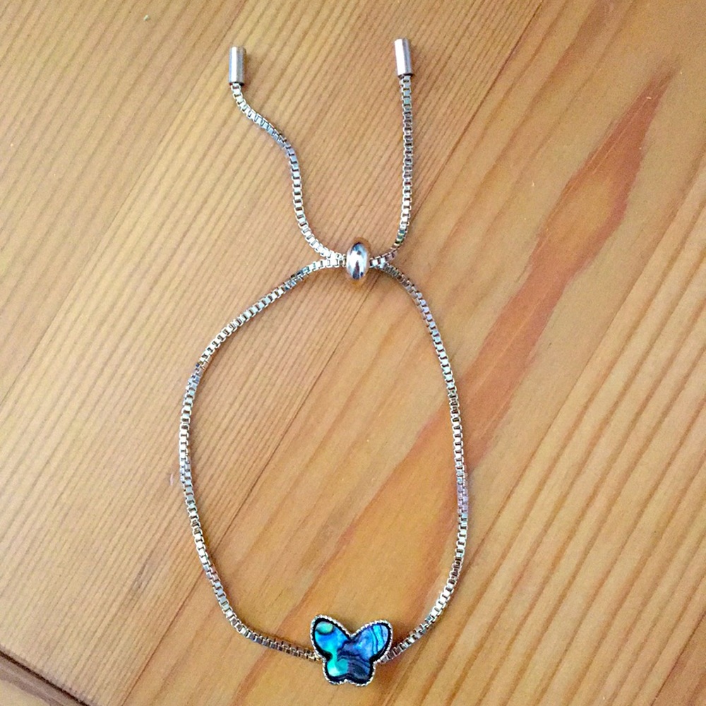 Abalone + Gold Butterfly Adjustable Boho Bracelet